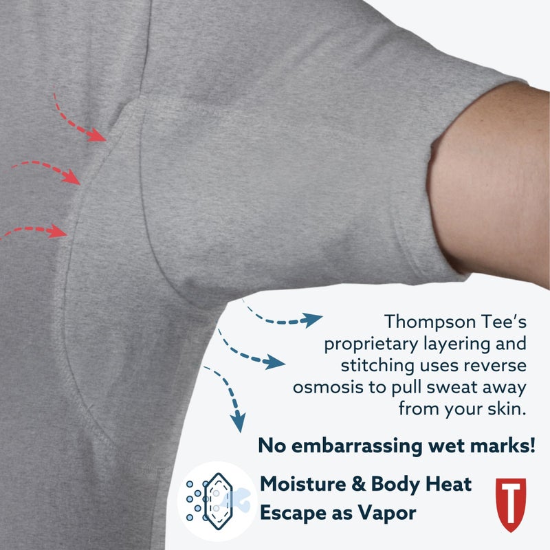 THOMPSON TEE Men's Sweatproof Undershirt - Cotton Crew Neck T-Shirt with Underarm Sweat Pads - Original Fit - Aluminum-Free Alternative - Heather Grey - Large - Image 4